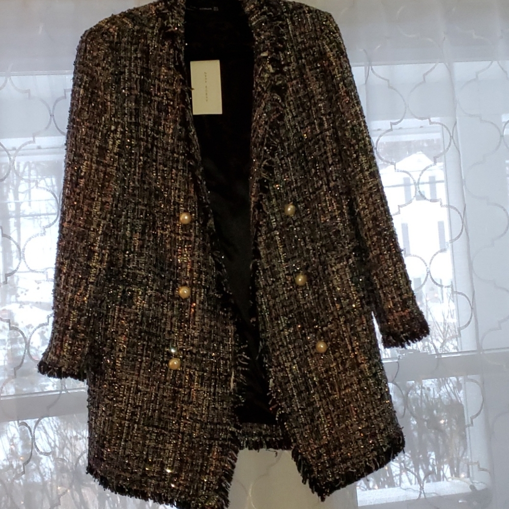 Zara Tweed Blazer in Black and Gold